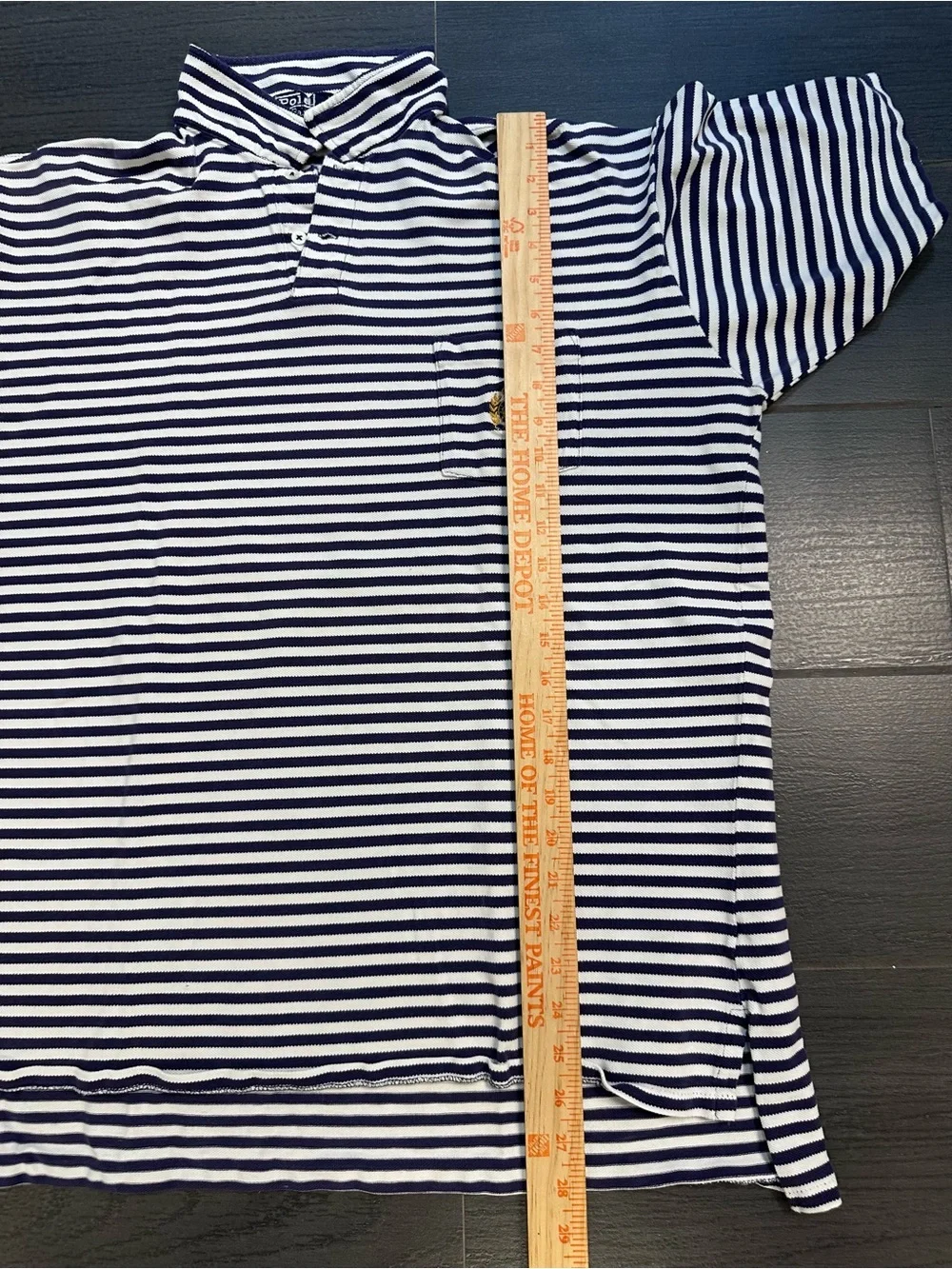 Ralph Lauren Navy and White Striped Polo with Gold Pony Emblem